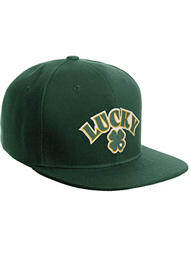 Daxton Classic Snapback St.Patrick Day 3D Lucky Clover Flat Bill Visor Hat - color: Hunter Green, style: Lucky Clover