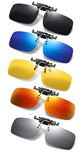 Clip on Flip up Polarized Lens For Prescription Glasses UV Protection Sunglasses (Clear lenses not Polarized) - color: Yellowbluegreyredsilver