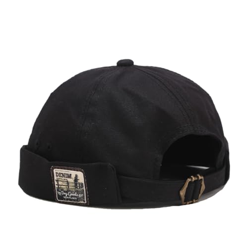 Quanhaigou Brimless Sailor Cap,Adjustable Rolled Cuff Skull Beanie Hats for Men Women - color: Black