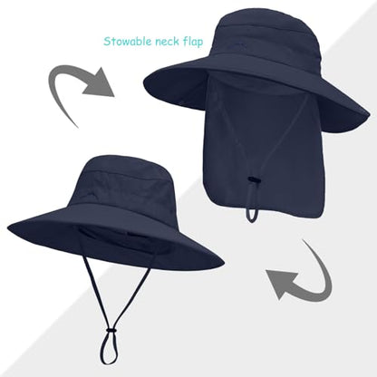 Sun Hats for Men Women, UPF 50+ Protection Fishing Hat with Neck Flap - color: Navy