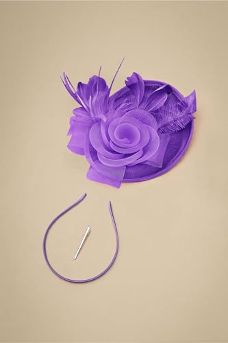 BABEYOND Fascinators Hats for Women Tea Party Mesh Flower Pillbox Derby Hat - color: Purple
