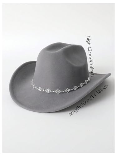 Verdusa Women's Western Cowboy Hat Rhinestone Wide Brim 2026 Cowgirl Hat - color: Grey