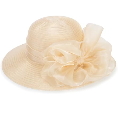 Kentucky Organza Sun Hat Summer Derby Hat Women Bowler Church Fascinators for Tea Party Wedding Cocktai - color: Champagne-bowknot