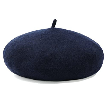 Women French Wool Beret Hats - Solid Color Classic Beanie Winter Cap - color: Navy Blue