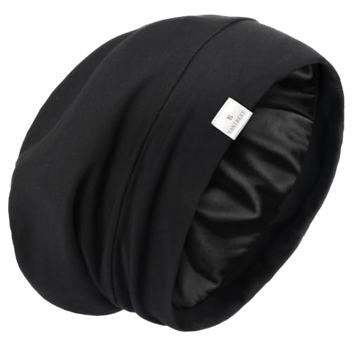 YANIBEST Slouchy Beanie Hat Satin Lined Sleep Cap Satin Bonnet Chemo Headwear Caps for Women and Men Pure Black - color: Aa-pure Black, size: Medium
