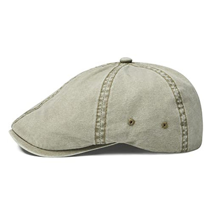 VOBOOM Cotton Washing Flat Cap Cabbie Hat Gatsby Ivy Irish Hunting Newsboy - color: Washed Khaki