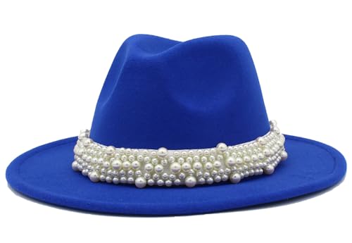 Felt Panama Hats Classic Wide Brim Fedoras Dress Hat - color: Royal Blue