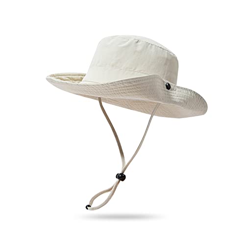 Clakllie Waterproof Fishing Hat Safari Cap Wide Brim Sun Hat Bucket Cap for Women Men Daily Wear Fashion Boonie Cowboy Caps - color: Beige-xt05