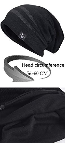 VECRY Mens Slouchy Beanie Knit Skull Cap Long Baggy Hip-hop Winter Summer Hat B305 - color: Stripe-black, size: Large