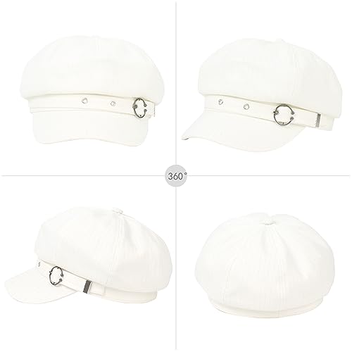 Women Cotton Blend Newsboy Cap Cabbie Paperboy Painter Visor Hat - color: White