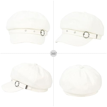 Women Cotton Blend Newsboy Cap Cabbie Paperboy Painter Visor Hat - color: White