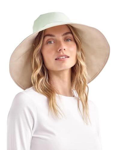 Solbari Women's Ultra Wide Brim Hat UPF 50+ - color: Coolgreen/Beige, size: Small-Medium