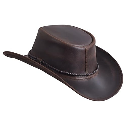 Sidewinder Mens Cowboy Leather Hat Western Style Unisex Shapeable Outback Classic Braided Hatband - color: Dark Brown, size: Medium