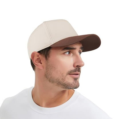 TOPTIE 5 Panel Trucker Hat Snapback Adjustable Cotton Sun Cap for Men - color: Brown Beige