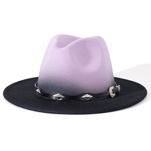 Lisianthus Gradient Color Fedora Hat for Women & Men - color: Black Band, Purple