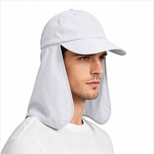 Solaris Mens Sun Hat Neck Flap 2 in 1 Foldable Waterproof UPF 50+ Baseball Cap Fishing Hiking Outdoor - color: #5 Wihte