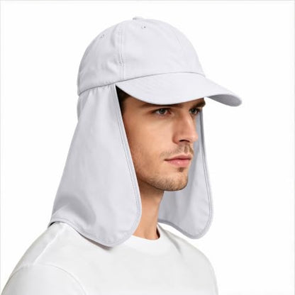 Solaris Mens Sun Hat Neck Flap 2 in 1 Foldable Waterproof UPF 50+ Baseball Cap Fishing Hiking Outdoor - color: #5 Wihte