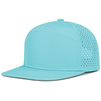 4 Inclusive Sizes Performance Flat Brim Trucker Hat Men Women, 7 Panel Snapback Running - color: 73.sky Blue