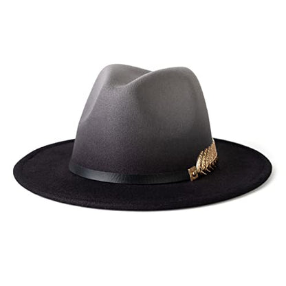Women Gradient Color Fedora Wide Brim Felt Hat - color: Grey/Black