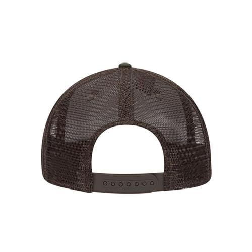 Ashen Fane 6 Panel Mid Profile Mesh Back Structured Trucker Adjustable Snapback Hat - color: Camo Dk.grn/Brn/Dk.brn