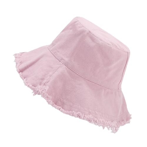 Quanhaigou Frayed Unisex Sun Hats, Fashion Beach Bucket Hat for Men Women,Summer Outdoor Boy's Girls Boonie Cap - color: Light Pink