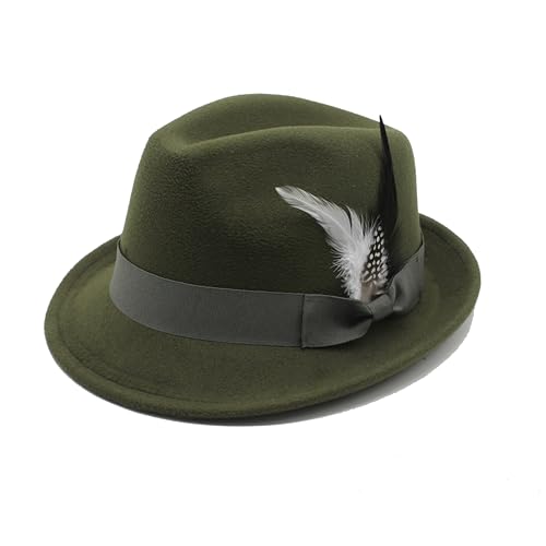 LIDHAY Classic Fedora Hats for Men & Women Vintage Style Short Brim Felt Hat Panama Fedora Hats with Bands - color: Army Green