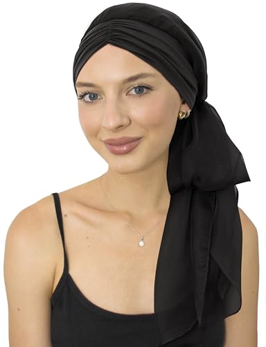 CAPLORD Chemo Headwrap for Women Turban Headwear for Cancer Patients Skull Cap Hair Loss Cover Lightweight Head Covering Hat - color: Black Solid