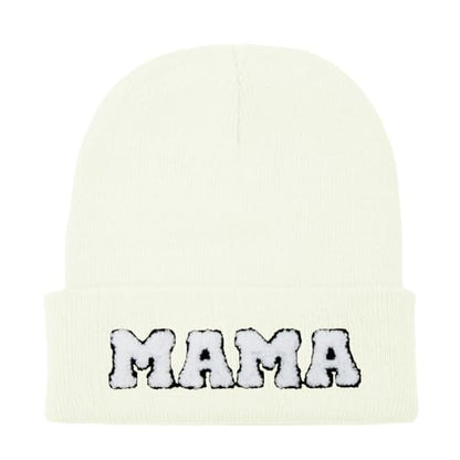 ZOORON Beanie for Men Women Warm Winter Hat Unisex Soft Knit Cuffed Beanie - color: White Mom