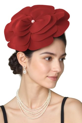 BABEYOND Fascinators Hats for Women Layered Flower Tea Party Derby Hats - color: Red