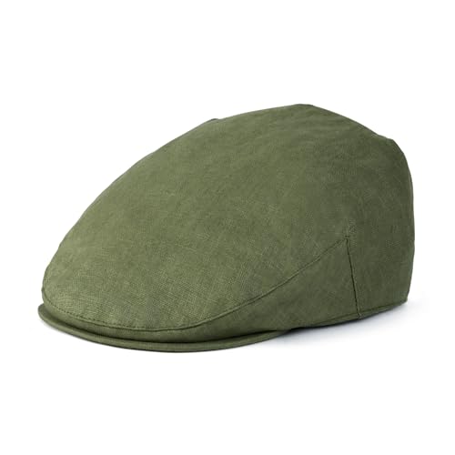 BOTVELA Men Linen Flat Ivy Newsboy Hat - color: Plain Green, size: 7 3/8-7 1/2