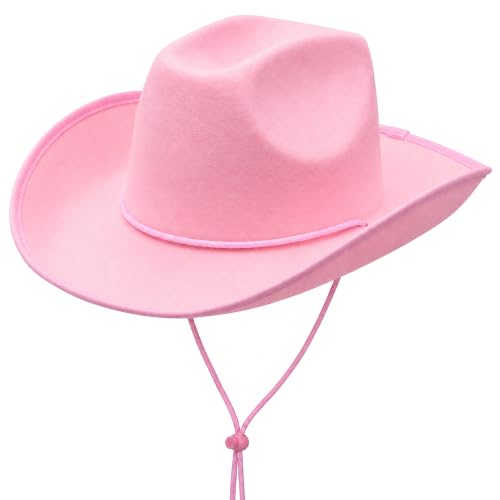 COLLECT PRESENT Plain Felt Cowboy & Cowgirl Hat for Men and Women | Western Studded Cowboy Hat in Adult Sizes - color: Pink