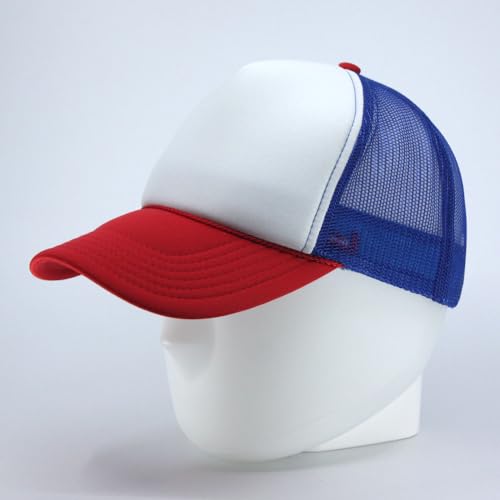 High Crown Foam Mesh Camouflage Tri-Color Oak Leaves Trucker Hat Baseball Cap - color: Red/White/Royal