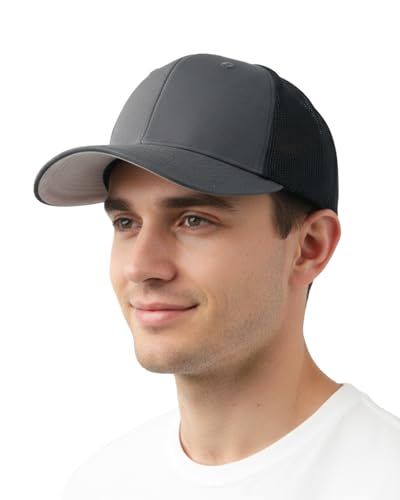 Zylioo XXL Fitted Trucker Hat,Large Stretch Mesh Summer Cap for Men Women - color: Gray-black, size: X-Large-XX-Large