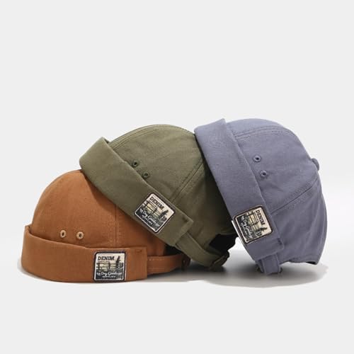 Mens Docker Cap Brimless Skullcap Sailor Cap Rolled Cuff Retro Beanie Hat - color: Retro Green