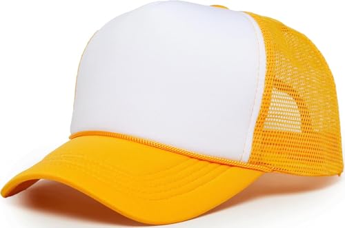 Funky Junque Blank Mesh Foam Lightweight Snapback Trucker Hat - color: White/Gold