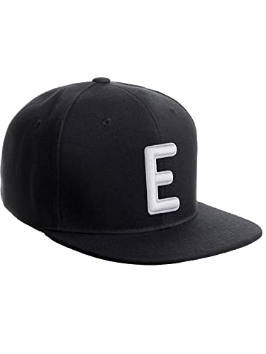 Daxton Classic Snapback 3D Alphabet A to Z Numbers Embroidered Initials Letters Flat Bill Cap - color: Black, style: Letter-e