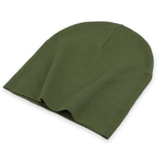 Thin 100% Cotton Fine-Knit Beanie Hat Slouchy Soft Chemo Skull Cap - color: 1-oliver Green