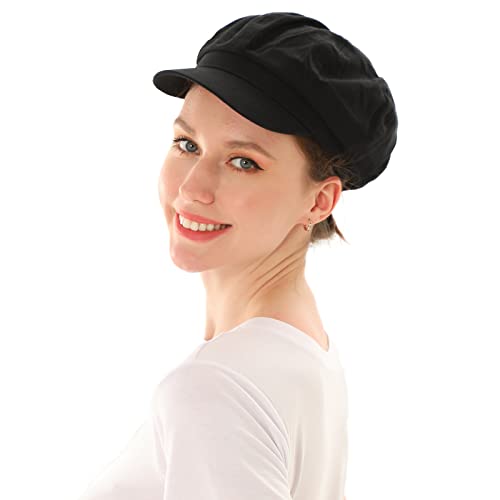 Newsboy Cabbie Baker boy hat Beret Cap for Women Pageboy Visor Paperboy Hat Sailor Fiddler Hat Adjustable - color: 1997-black