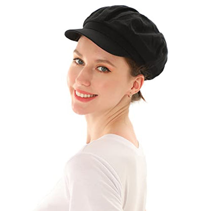 Newsboy Cabbie Baker boy hat Beret Cap for Women Pageboy Visor Paperboy Hat Sailor Fiddler Hat Adjustable - color: 1997-black