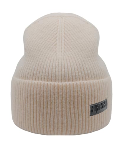 EMPIRELION Warm Cuffed Beanie for Winter, 9 cm Extra-Warm Fold, 42-30-28 Stretch Yarn, Wind-Resistant, One Size - color: Frosted Vanilla