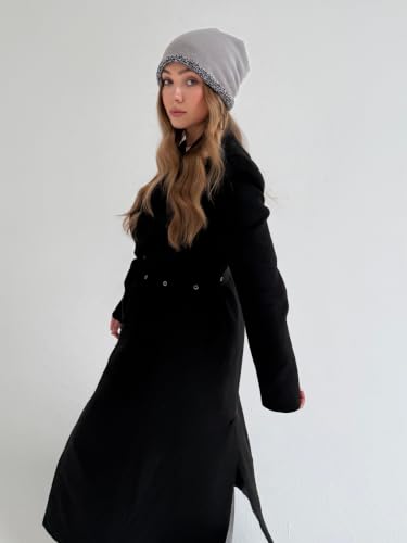 Oversized Slouchy Non-Itchy Knit Beanie Winter Hat for Men & Women - color: Grey / Black & White
