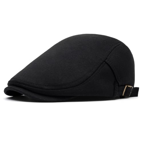 meioro Mens Cotton Newsboy Hat Adjustable Soft Fit Flat Cap for Men - color: Black