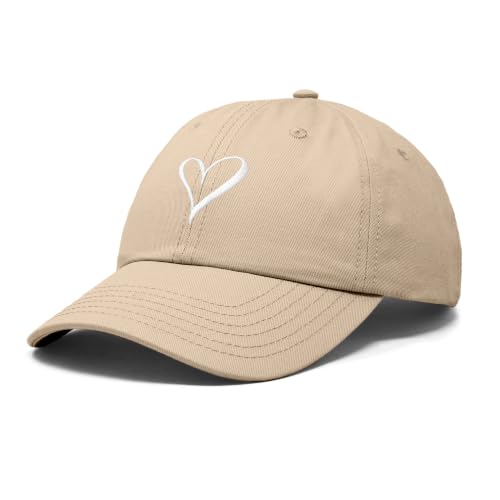 Hand Drawn Heart Hat Womens Embroidered Baseball Cap - color: Khaki
