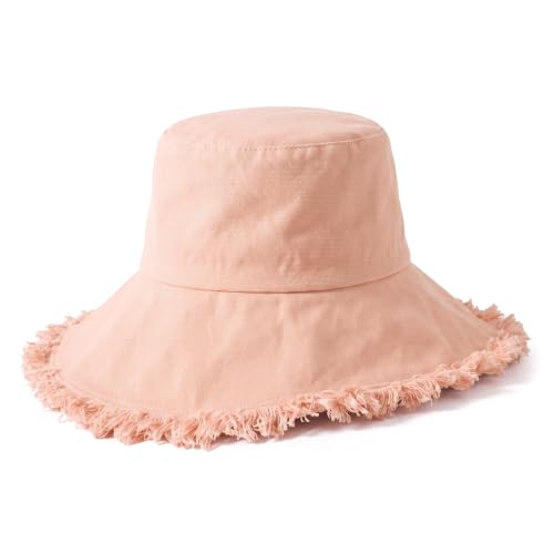 CHOK.LIDS Frayed Bucket Hat Washed Cotton Floppy Wide Brim Boonie Cap - color: Pink Salt