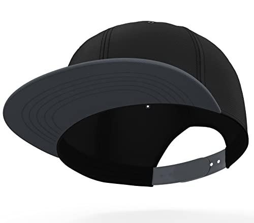 Daxton Classic Blank Snapback Flat Bill Visor Hat Cap One Size Adjustable Back - color: Black Charcoal