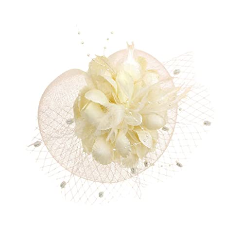 ACTLATI Fascinators Hat for Women Tea Party Headpiece Wedding Cocktail Flower Mesh Feathers Hair Clip 20s Flapper Fascinators - color: Beige