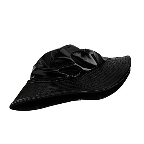 Reversible PU Leather Bucket Hats for Women Solid Color Double Wear Summer Hat Unisex - color: Black