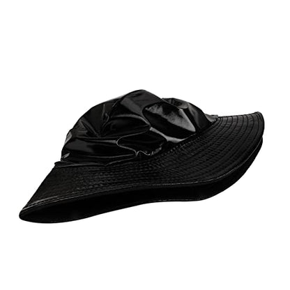 Reversible PU Leather Bucket Hats for Women Solid Color Double Wear Summer Hat Unisex - color: Black
