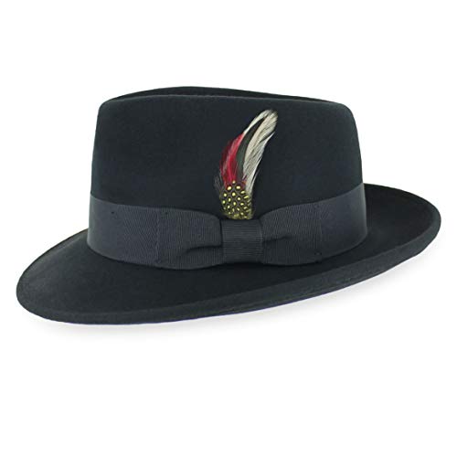 Belfry Gangster Men’s Fedora – Crushable 100% Wool Felt Hat, Stain Resistant & Travel Friendly Dress Fedora - color: Black, size: Large