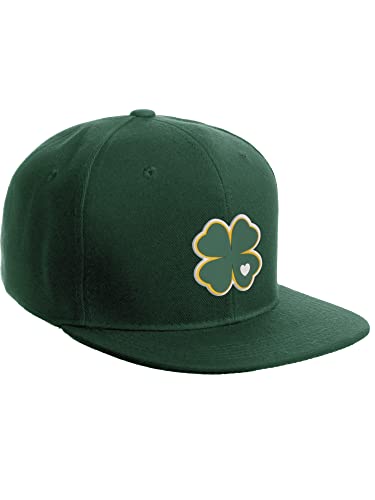 Daxton Classic Snapback St.Patrick Day 3D Lucky Clover Flat Bill Visor Hat - color: Hunter Green, style: Clover